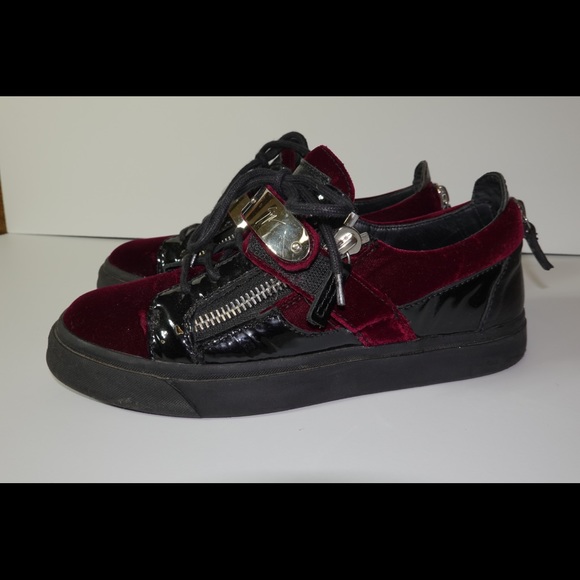 Giuseppe Zanotti Burgundy and Black Velvet Sneakers 37.5 - Picture 3 of 9